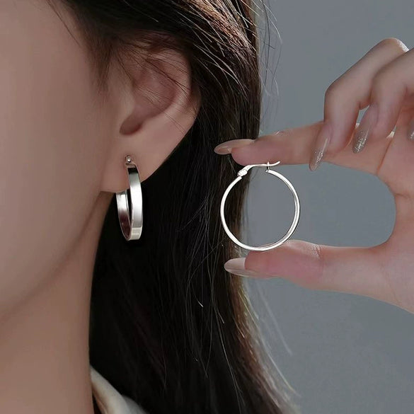 925 Sterling Silver Geometric Large Hoop Earrings For Women Elegant Fashion Electroplated Statement Ear Rings