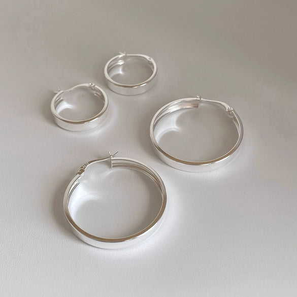 925 Sterling Silver Geometric Large Hoop Earrings For Women Elegant Fashion Electroplated Statement Ear Rings