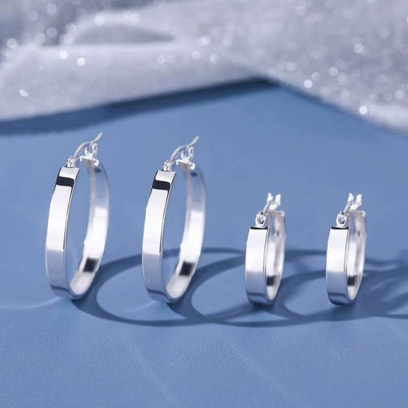925 Sterling Silver Geometric Large Hoop Earrings For Women Elegant Fashion Electroplated Statement Ear Rings