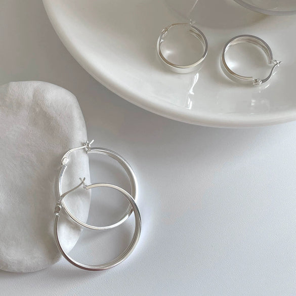 925 Sterling Silver Geometric Large Hoop Earrings For Women Elegant Fashion Electroplated Statement Ear Rings