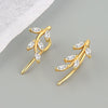 925 Sterling Silver Geometric Leaf And Marquise Cut Stone Stud Earrings For Women Electroplated Minimalist Jewelry