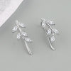 925 Sterling Silver Geometric Leaf And Marquise Cut Stone Stud Earrings For Women Electroplated Minimalist Jewelry