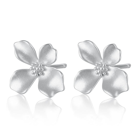 925 Sterling Silver Geometric Light Luxury Style Frosted Flower Petal Electroplated Earrings For Women