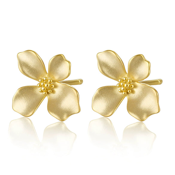 925 Sterling Silver Geometric Light Luxury Style Frosted Flower Petal Electroplated Earrings For Women