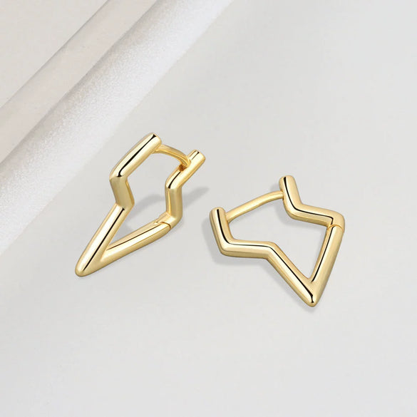 925 Sterling Silver Geometric Lightning Irregular Hoop Earrings Electroplated Minimalist Statement Ear Buckles