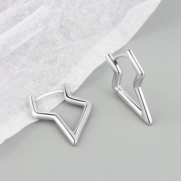 925 Sterling Silver Geometric Lightning Irregular Hoop Earrings Electroplated Minimalist Statement Ear Buckles