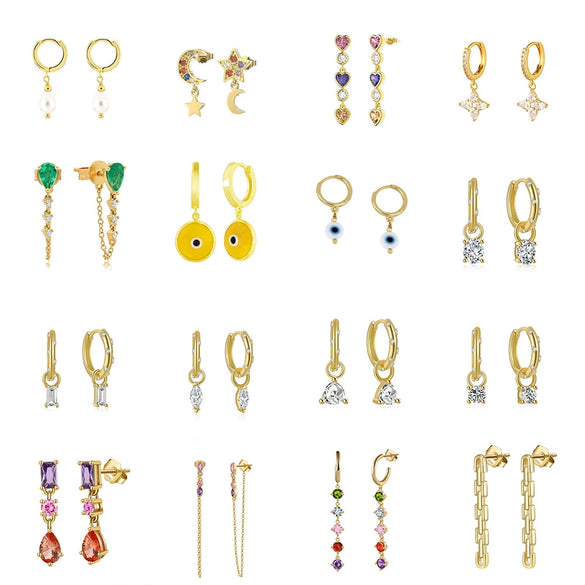 925 Sterling Silver Geometric Long Pendant Earrings With Heart Shape Flower Cartoon Characters Wave Star Shape Animal Zodiac Letters Numbers Text Patterns