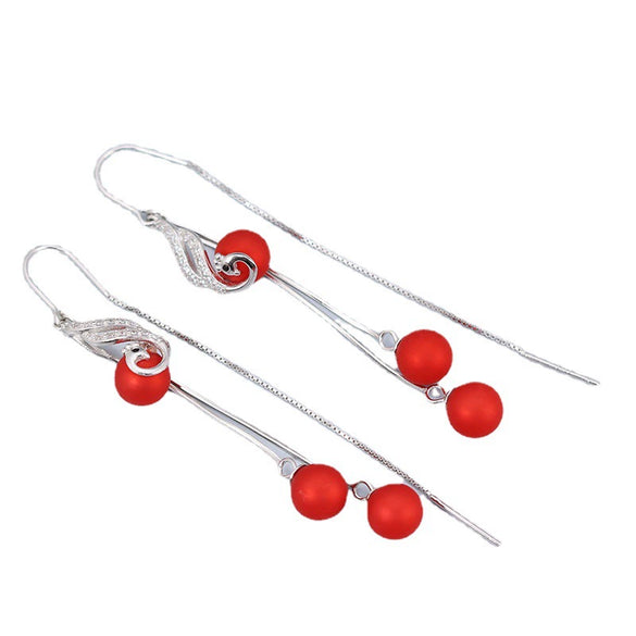 925 Sterling Silver Geometric Long Tassel Threader Earrings Elegant Light Luxury Phoenix Drop Ear Line