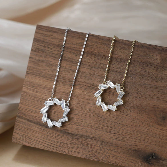Sterling Silver Geometric Microinlaid Zircon Pendant Necklace Electroplated Women's Minimalist Design