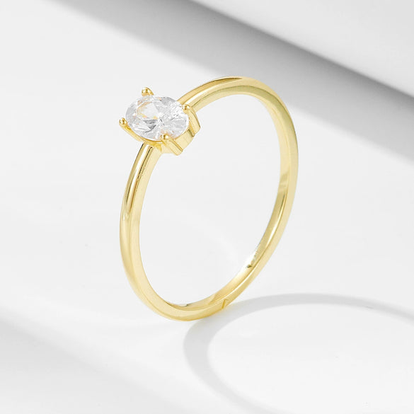 Sterling Silver Geometric Oval Diamond Ring