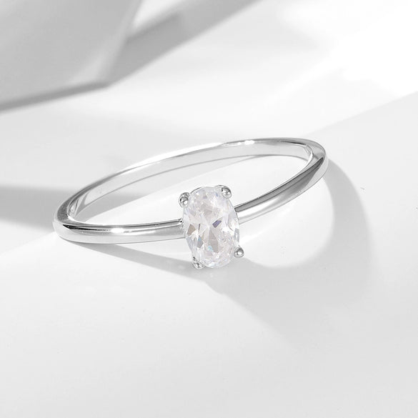 Sterling Silver Geometric Oval Diamond Ring