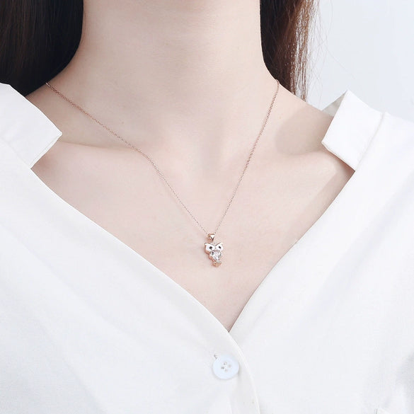 925 Sterling Silver Geometric Owl Pendant Necklace With Mixed Gem Inlay Elegant Simple Collarbone Chain For Women