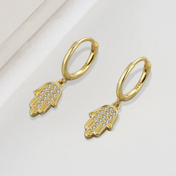 925 Sterling Silver Geometric Palm Drop Earrings With Gold Tone Electroplated Finish And Diamond Accent Ear Buckle Style