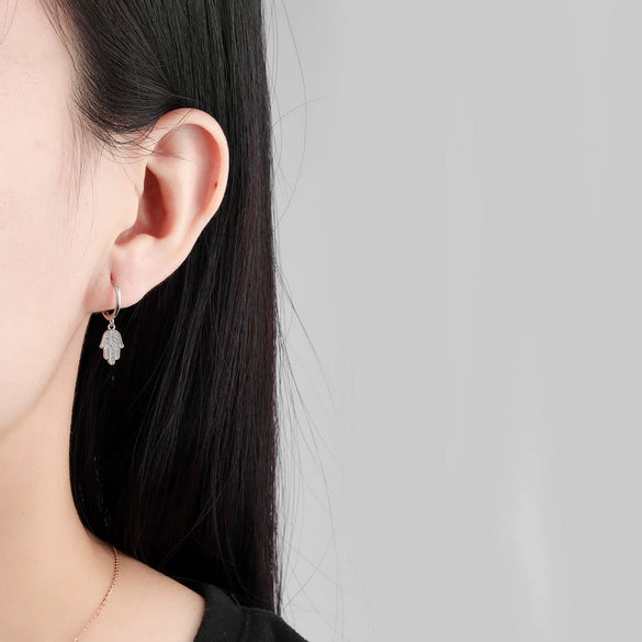 925 Sterling Silver Geometric Palm Drop Earrings With Gold Tone Electroplated Finish And Diamond Accent Ear Buckle Style