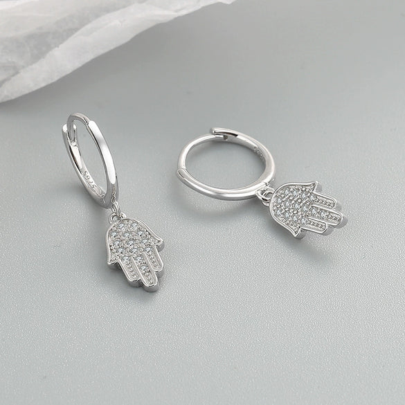 925 Sterling Silver Geometric Palm Drop Earrings With Gold Tone Electroplated Finish And Diamond Accent Ear Buckle Style