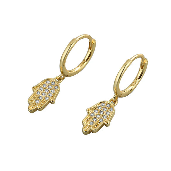 925 Sterling Silver Geometric Palm Drop Earrings With Gold Tone Electroplated Finish And Diamond Accent Ear Buckle Style