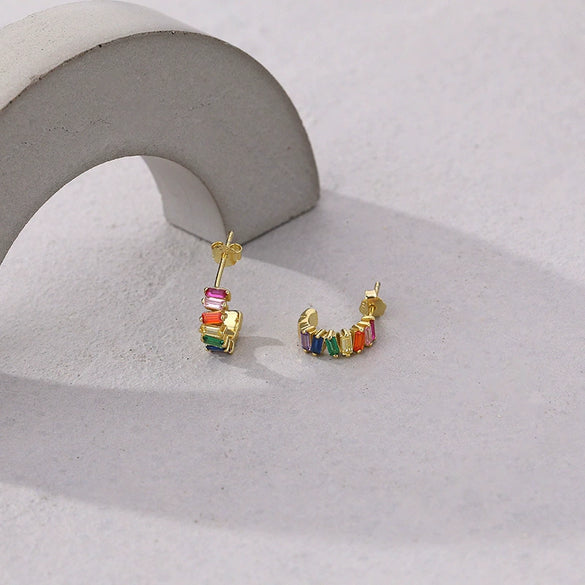 925 Sterling Silver Geometric Pattern Electroplated Earrings