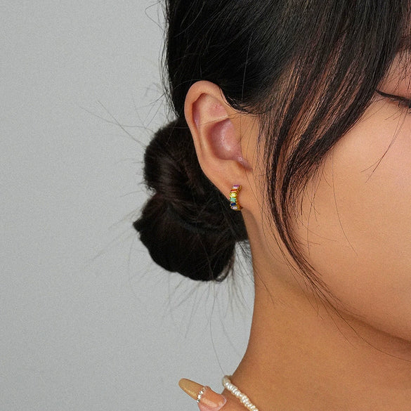 925 Sterling Silver Geometric Pattern Electroplated Earrings