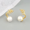 925 Sterling Silver Geometric Pearl Bead Earrings With Electroplated Sprout Design For Women