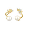 925 Sterling Silver Geometric Pearl Bead Earrings With Electroplated Sprout Design For Women
