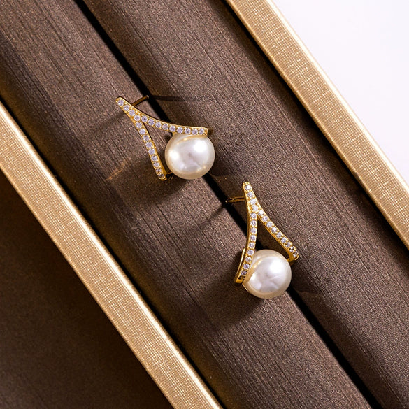 925 Sterling Silver Geometric Pearl Earrings For Women Electroplated Minimalist Elegant Jewelry