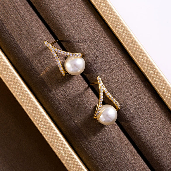 925 Sterling Silver Geometric Pearl Earrings For Women Electroplated Minimalist Elegant Jewelry