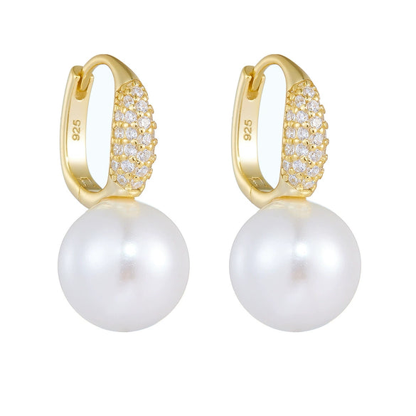 Sterling Silver Geometric Pearl Inlaid Women's Earrings