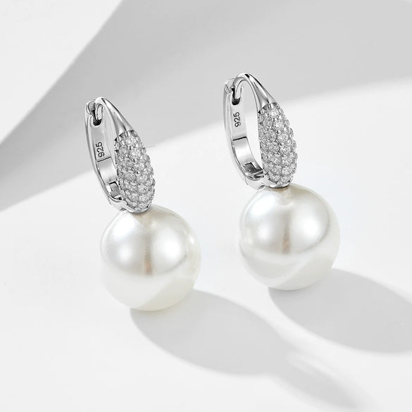 Sterling Silver Geometric Pearl Inlaid Women's Earrings
