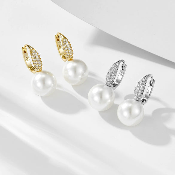 Sterling Silver Geometric Pearl Inlaid Women's Earrings