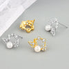 925 Sterling Silver Geometric Pearl Stud Earrings For Women Elegant Electroplated Versatile Jewelry