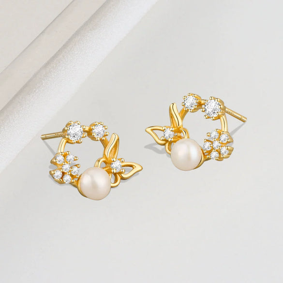 925 Sterling Silver Geometric Pearl Stud Earrings For Women Elegant Electroplated Versatile Jewelry