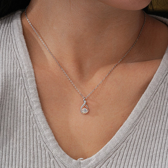 Sterling Silver Geometric Pendant Moissanite Necklace With Gold Plated Cross Chain And Diamond Setting