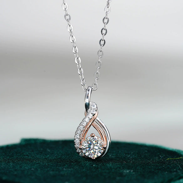 Sterling Silver Geometric Pendant Moissanite Necklace With Gold Plated Cross Chain And Diamond Setting