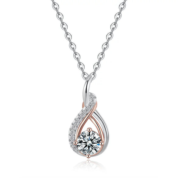 Sterling Silver Geometric Pendant Moissanite Necklace With Gold Plated Cross Chain And Diamond Setting