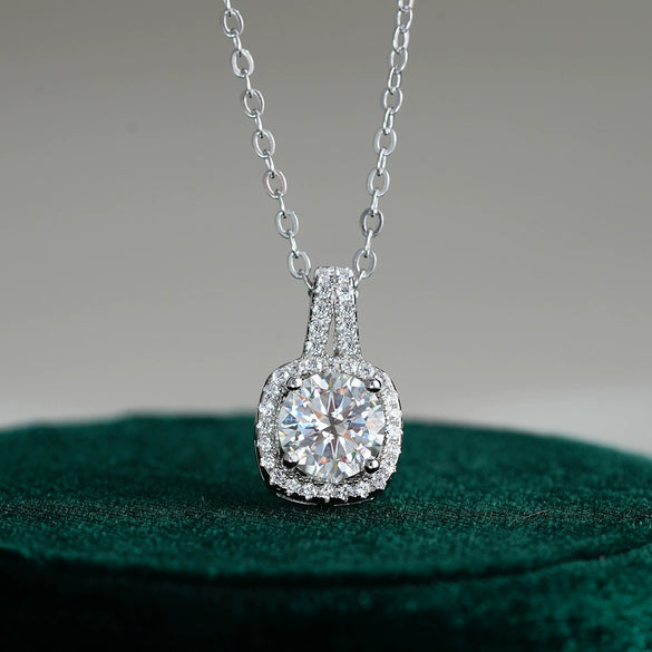 Sterling Silver Geometric Pendant Necklace With Moissanite For Women