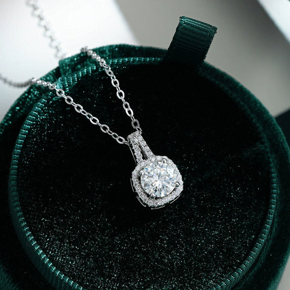 Sterling Silver Geometric Pendant Necklace With Moissanite For Women