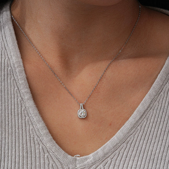 Sterling Silver Geometric Pendant Necklace With Moissanite For Women