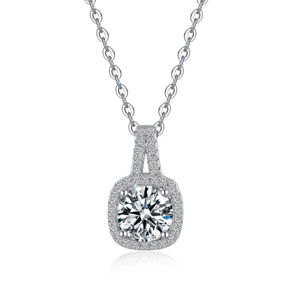 Sterling Silver Geometric Pendant Necklace With Moissanite For Women