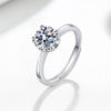 925 Sterling Silver Geometric Petal Four Claw Moissanite Ring For Women Electroplated Open Adjustable Band