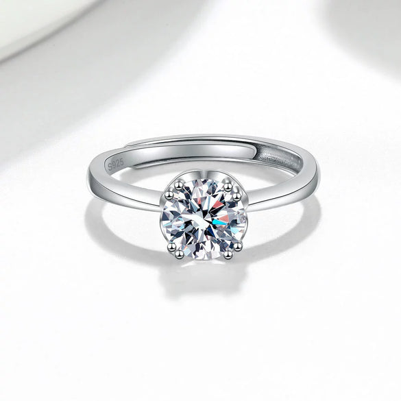 925 Sterling Silver Geometric Petal Four Claw Moissanite Ring For Women Electroplated Open Adjustable Band