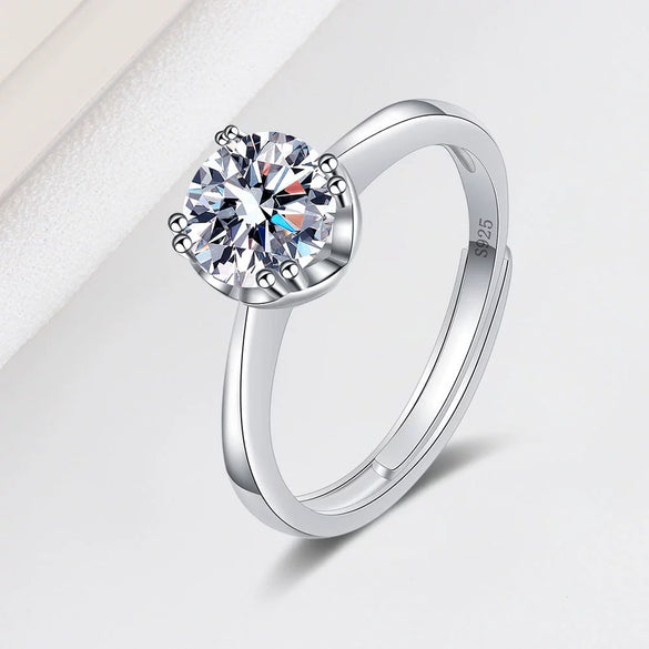 925 Sterling Silver Geometric Petal Four Claw Moissanite Ring For Women Electroplated Open Adjustable Band