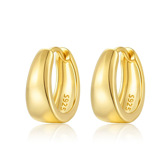 925 Sterling Silver Geometric Plain Hoop Earrings With Electroplating Design
