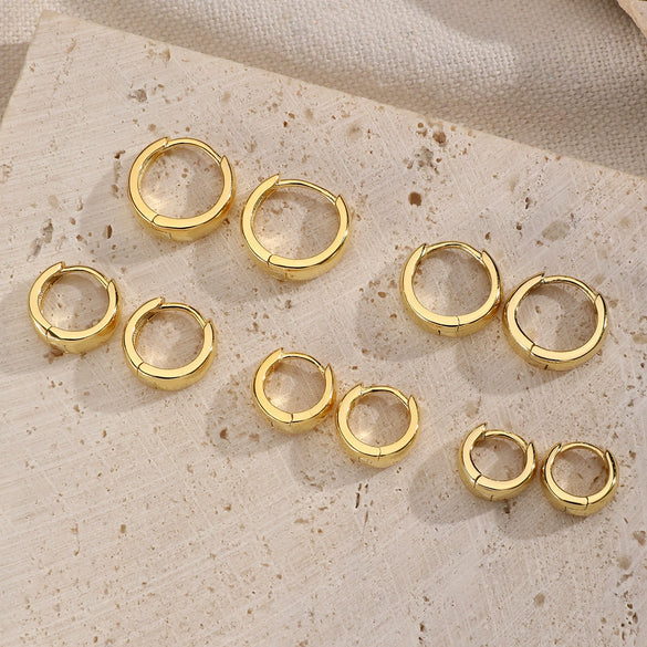 925 Sterling Silver Geometric Plain Hoop Earrings With Electroplating Design