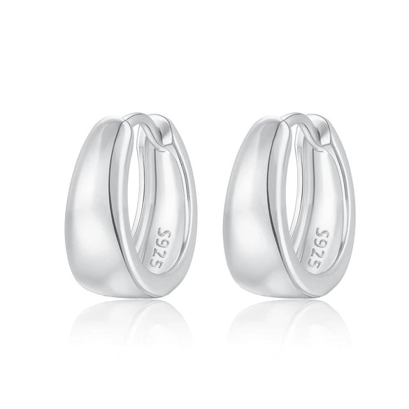 925 Sterling Silver Geometric Plain Hoop Earrings With Electroplating Design