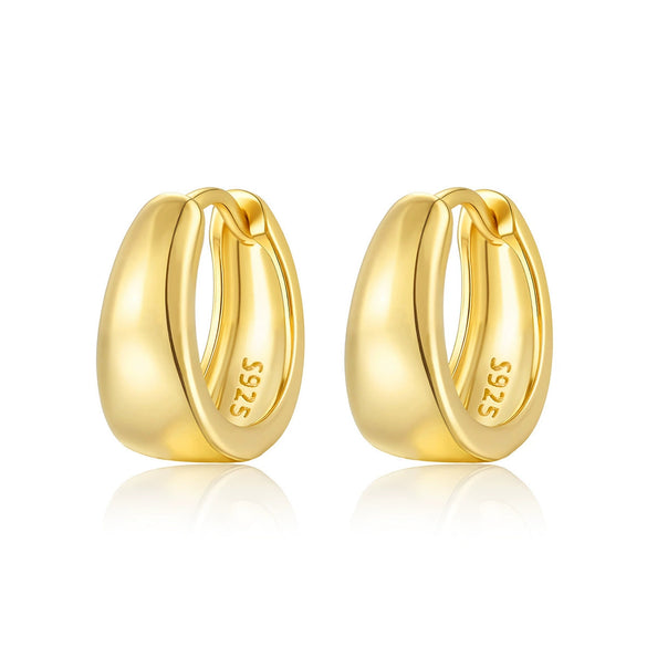 925 Sterling Silver Geometric Plain Hoop Earrings With Electroplating Design