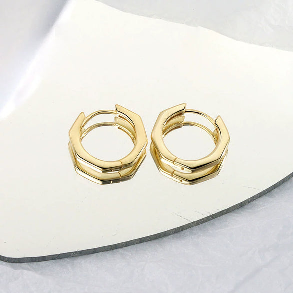 925 Sterling Silver Geometric Polygon Ear Clips For Women Minimal Elegant Electroplated Ear Buckle