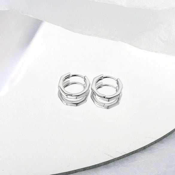 925 Sterling Silver Geometric Polygon Ear Clips For Women Minimal Elegant Electroplated Ear Buckle