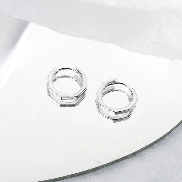 925 Sterling Silver Geometric Polygon Ear Clips For Women Minimal Elegant Electroplated Ear Buckle