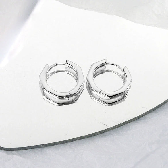 925 Sterling Silver Geometric Polygon Ear Clips For Women Minimal Elegant Electroplated Ear Buckle