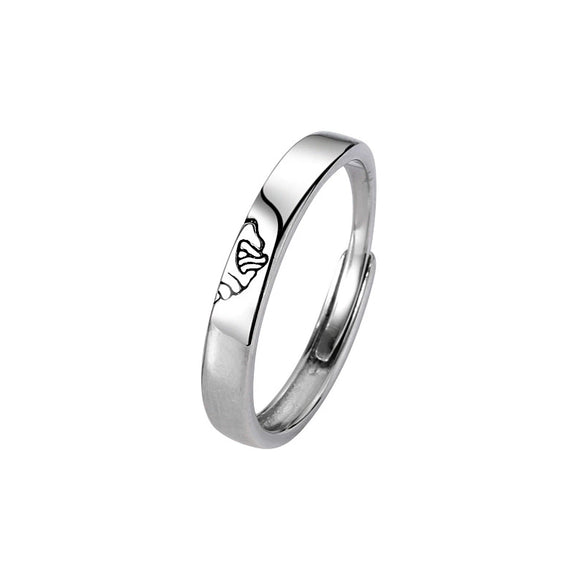 Sterling Silver Geometric Retro Adjustable Open Couple Rings Simple Plain Band Pair For Men And Women
